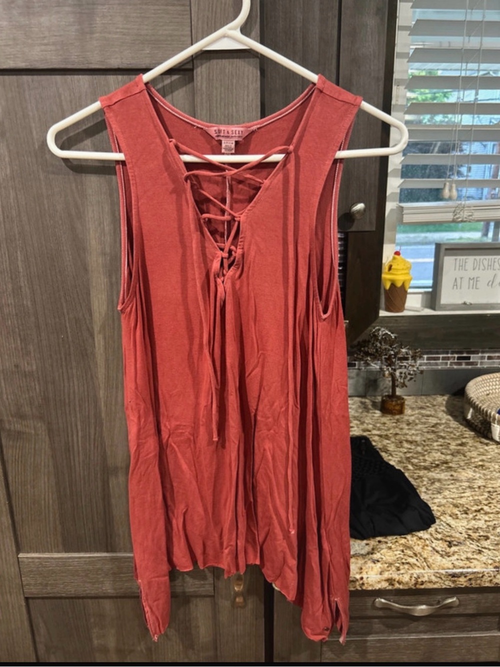 American Eagle Outfitters Lace-Up Tank Top in Rust Red